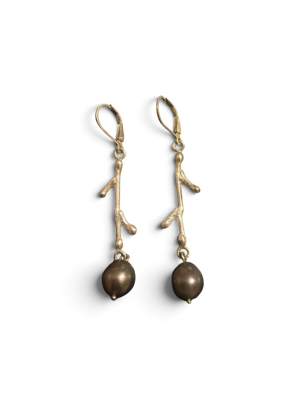 Vintage black pearl drop sterling silver earrings